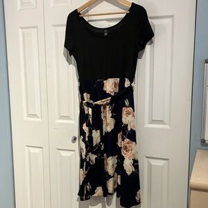 Floral Black and Cream Dress